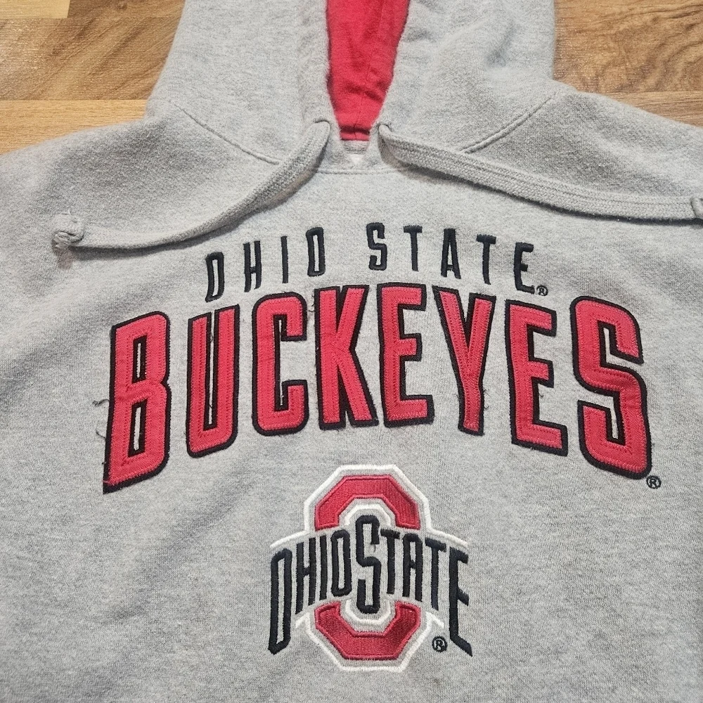 Ohio State Buckeyes Hoodie XL Gray Embroidered Spellout Red Hood Lining - Picture 2 of 7